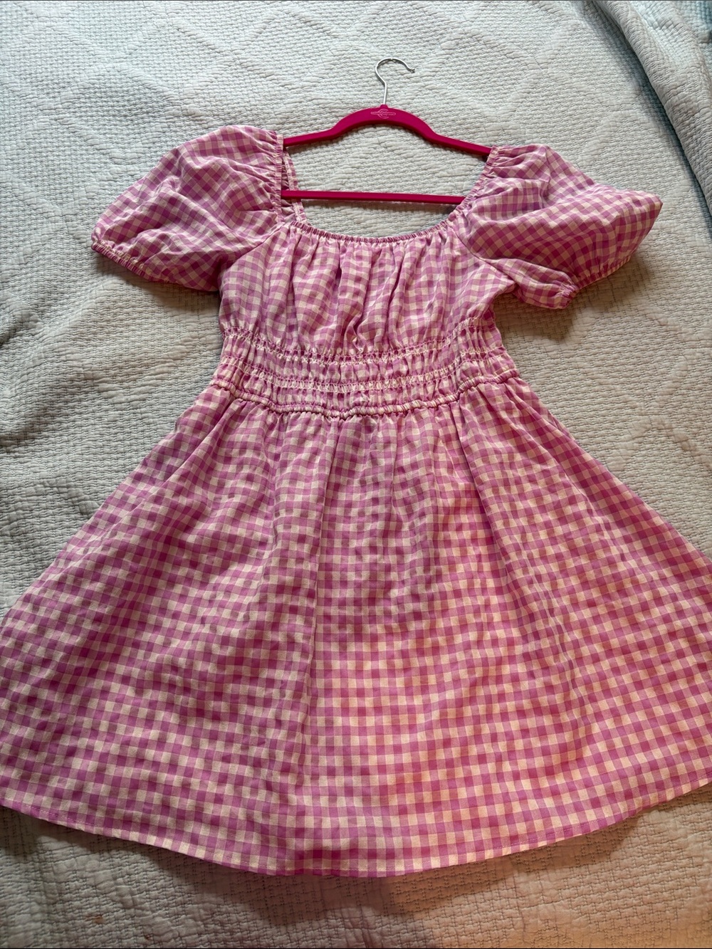 Nordstrom’s BP Pink Gingham Puff-Sleeve Mini Dress